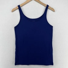 EILEEN FISHER Tank Top L Organic Cotton Cami Ribbed Jersey Scoop Neck Blue