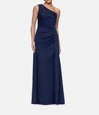 New Xscape Midnight Blue One-Shoulder Scuba Crepe Evening Gown Size 4 $268