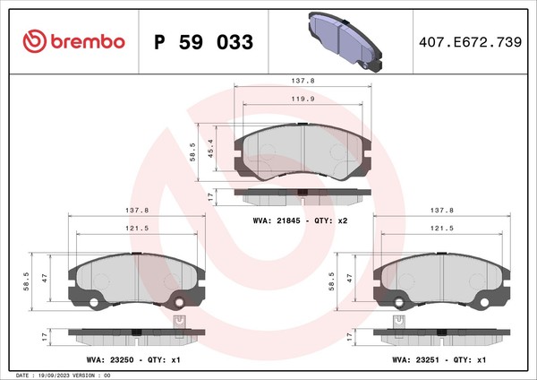 Bremsbelagsatz Scheibenbremse Prime Brembo P 59 033 FüR Opel Frontera U99 DTI-image