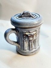 Vintage Redware Garbage Trash Can Pottery Mug with Lid Studio Art Pottery