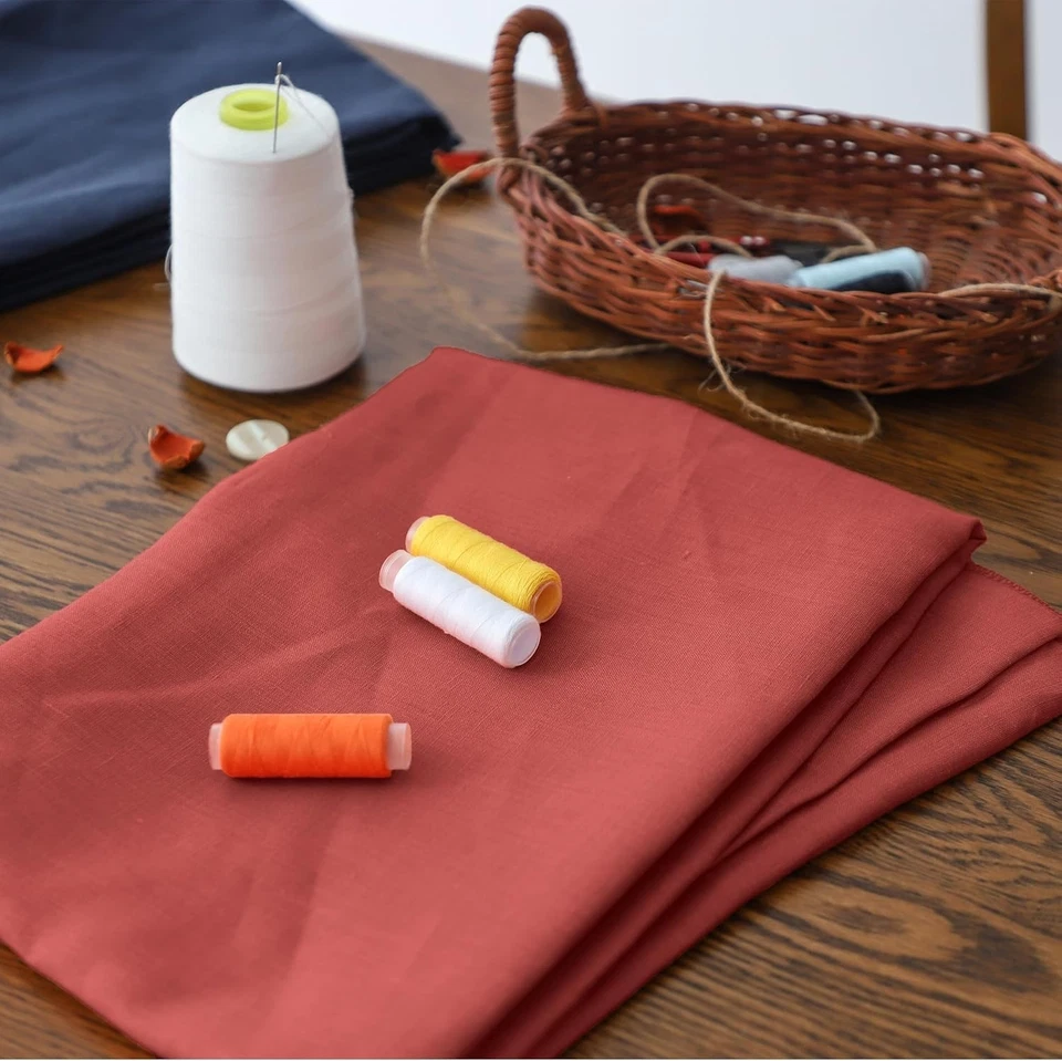 Perno de tela de lino ecológico - 2 yardas de 78" rojo para proyectos de costura elegantes Foto 4 de 4