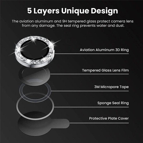 Set Bling Glitter Diamond Glass Camera Lens Protector Ring For 15 14 13 Pro Max - Picture 19 of 28