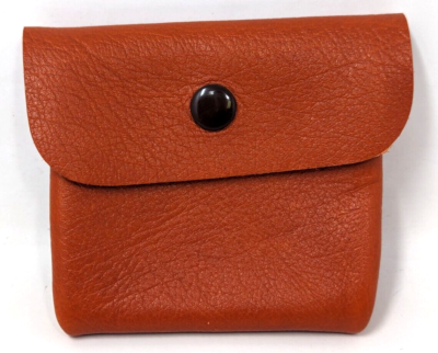 Vintage Small Orange Leather Button Snap Change Coin Purse Wallet Pouch