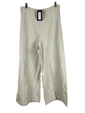 Bryn Walker Large LONG FULL PANTS Natural Beige 100 Linen Pull On Flare Hem NEW