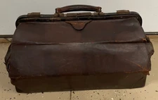 Antique Leather Doctors Medical Bag 10" Tall 22" Long Horror Prop Decor