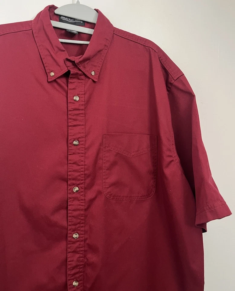 Mens Vintage Cotton Shirt Extra Large Thick Red Short Sleeve - Image 2 of 4