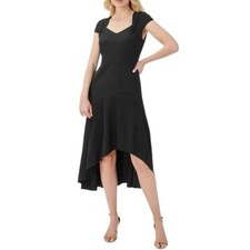 NWOT $149 Adrianna Papell Bertha Neck Cap Sleeve Fit Flare Solid High Low Hem 4