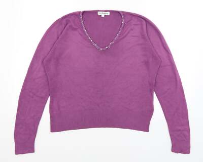 Ann McCartney Damen Pullover Lila V-Ausschnitt Acrylmischung Größe L