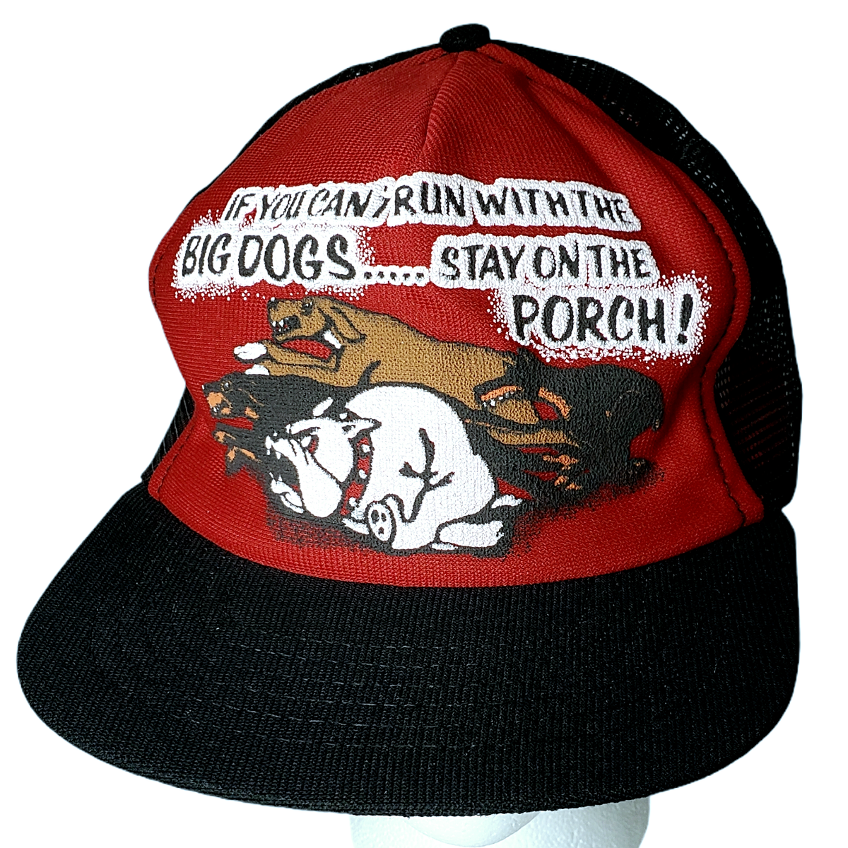 VTG Trucker Hat Cant Run With Big Dogs Stay On Porch Bulldog