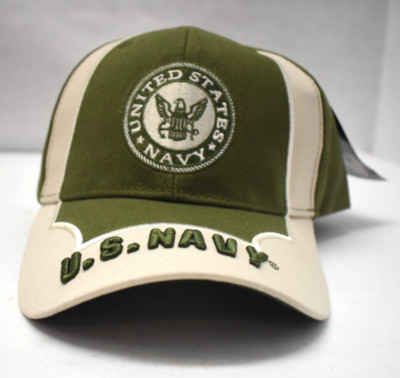 United States US Navy Green & Beige 4 Way Adjustable Adult Hook & Loop Hat Cap