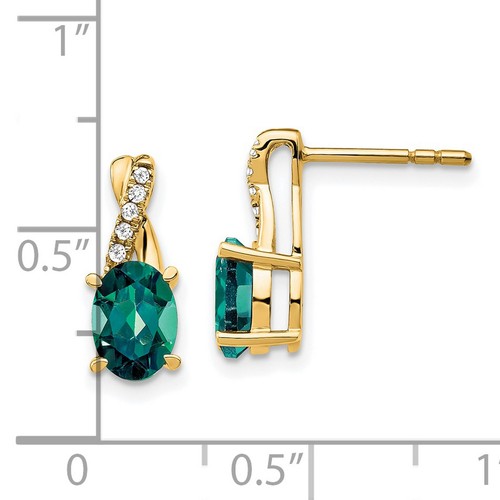 10k Yellow Gold Created Alexandrite and Diamond Earrings - Picture 4 of 7