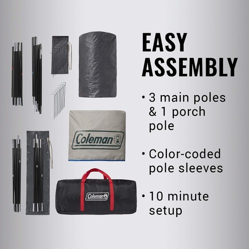 Coleman - Screened Cabin Waterproof Camping Tent, Evergreen, Carry Bag, 6 Person - Picture 6 of 9