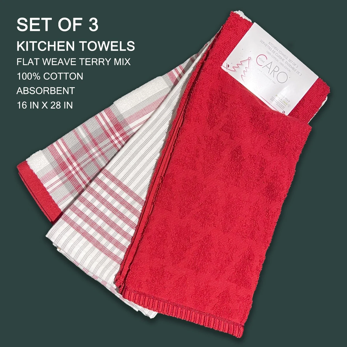 Contemporary Home Living Set of 3 Assorted Black and Red Dish Towel, 30