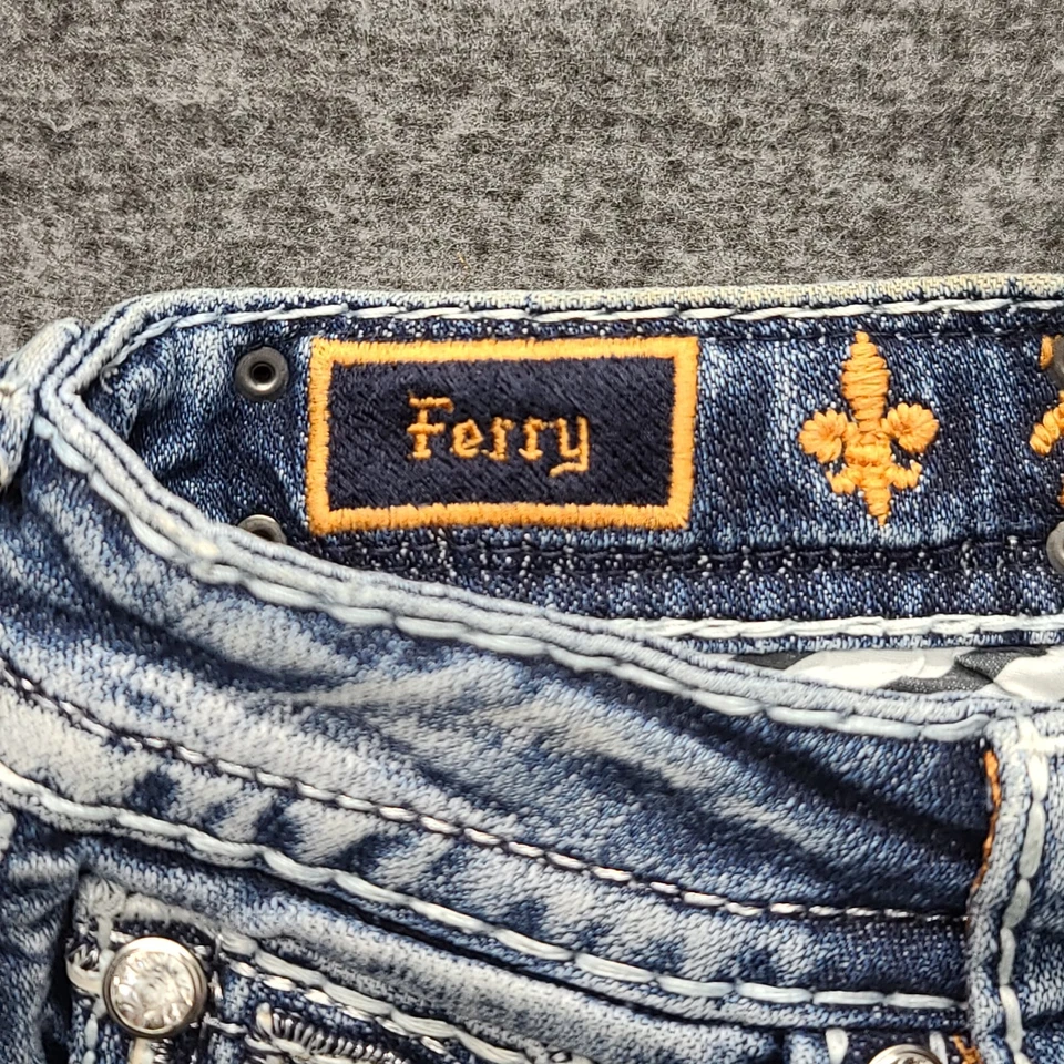 Pantalones Cortos Rock Revival Para Mujer 26 Ferry Tiro Medio Cuero Puntada Daisy Duke Thrashed Foto 3 de 4