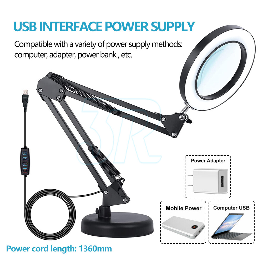 Magnifier LED Lamp 5X Magnifying Glass Desk Table Light With Clamp