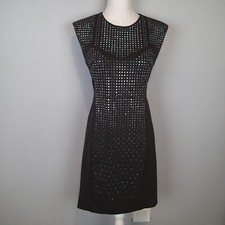 Rebecca Taylor Sheath Dress Womens 4 Gray Studded Cap Sleeve Career Ponte Knit