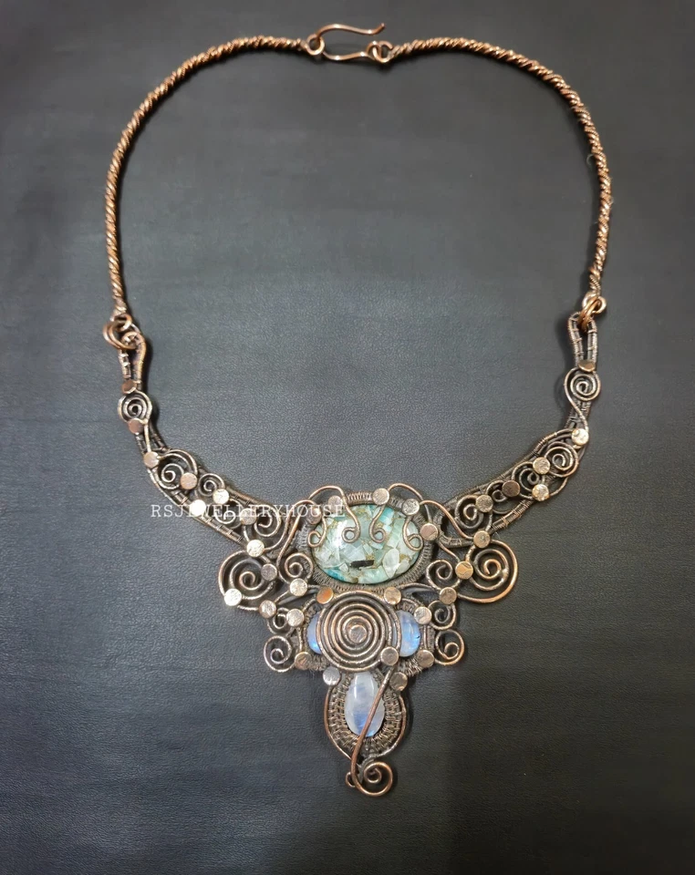 Collar Amazonita Cobre Alambre Envuelto Collar Regalo Ajustable Collar Foto 2 de 4