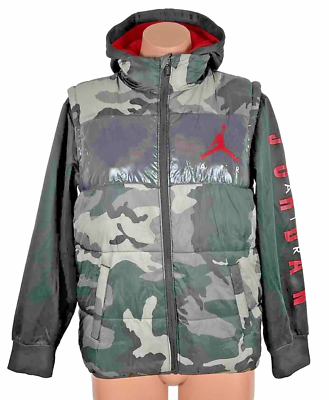 Nike Air Jordan Youth Puffer Jacket Vest Hoodie Camo Black Gray  