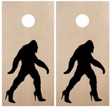Bigfoot in Heels Cornhole Board Decals | Sasquatch Vinyl Die Cut Stickers 20x30