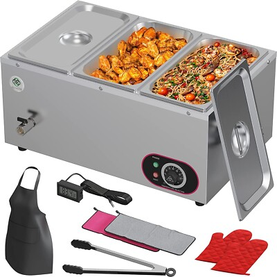 #ad 3 Pan Commercial Food Warmer 1200W Electric Steam Table 16 Quart Capacity Prof $99.99