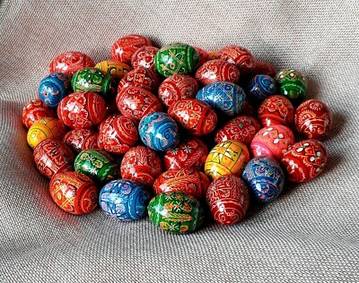 Set of 10 Small Easter Wooden eggs Pysanky Pysanka Handmade Gift Present 1,25''