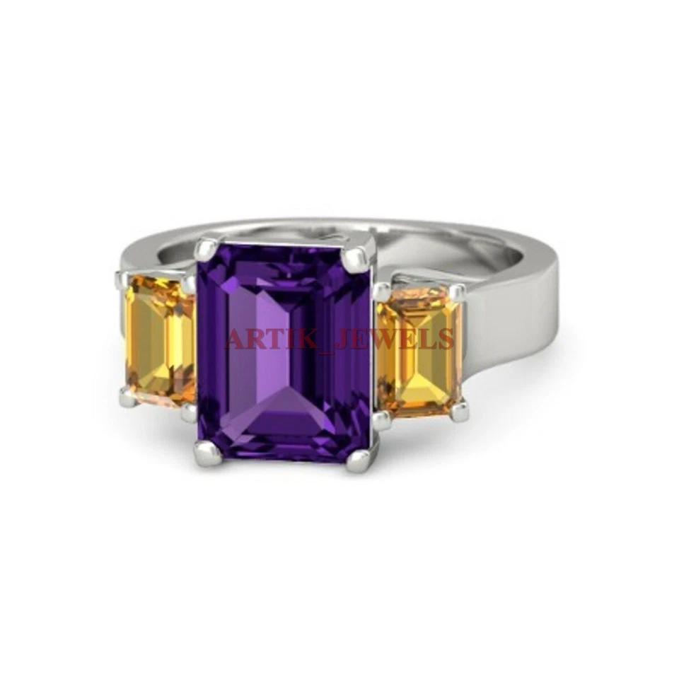 Natürlich Amethyst & Citrin Edelstein Mit 925 Sterlingsilber Ring für Damen 3746 - Bild 1 von 4