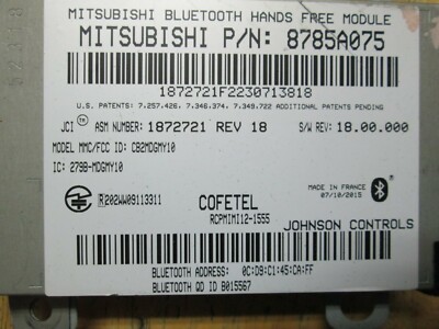 2015 Mitsubishi Mirage Bluetooth Hands Free Module 8785A075 | eBay