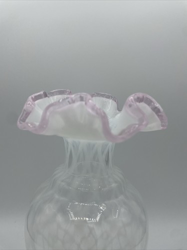 Vintage Fenton Glass French Opalescent Trellis Optic Vase 8.75” Tall - Picture 2 of 8