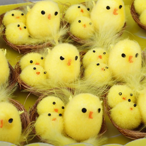 12Pcs Mini Simulation Easter Plastic Chick Yellow Lovely Home Decor Kids Gifts