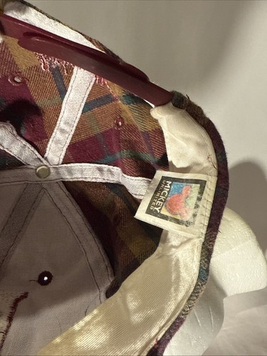 Cappello Berretto Vintage Disney Topolino Snapback Rosso Plaid Logo Ricamato - Foto 9 di 10