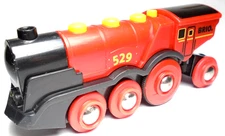 BRIO WORLD MIGHTY RED 529 2M293 DIECAST 5 1/4" MOTORIZED TRAIN ENGINE W/ BLACK 