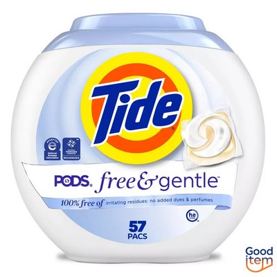 Tide Unscented Free & Gentle HE Cleaning Concentrated Laundry Detergent Pod 57ct