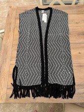 NWT Chico's Sleeveless Fringe Black and White Sweater Vest, Chico's 1, US 8