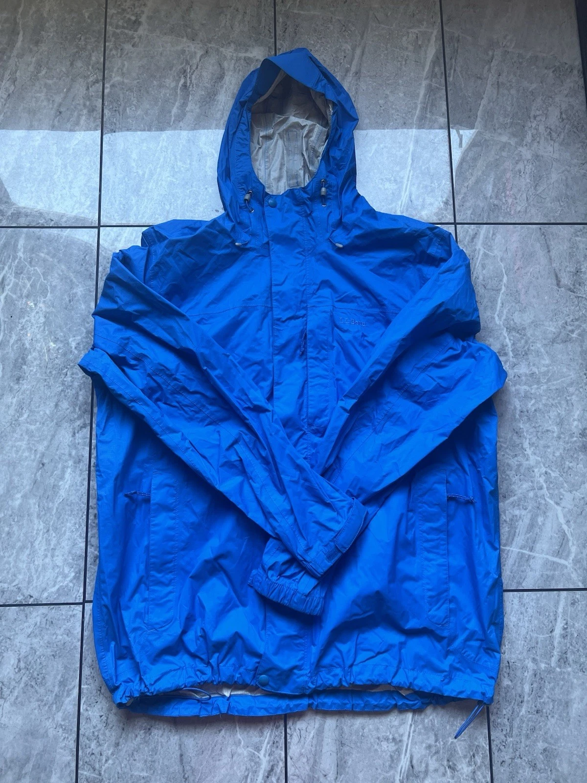L.L. Bean Mens Blue 100%Nylon Long Sleeve Windbreaker Hooded Jacket Full Zip XLT