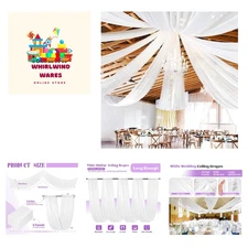 6 Panels White Ceiling Drapes for Wedding Ceiling Drapes 5ftx30ft Wedding Arc...