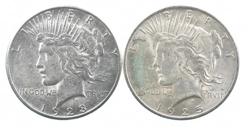 1923-S & 1925 Peace Silver Dollar $1 Bullion Collection Lot *177