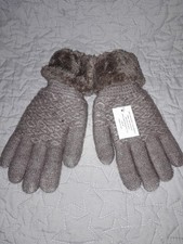 Beautiful Brown Women's Soft  Cozy Winter Gloves Faux Fur Trim Lined One Size