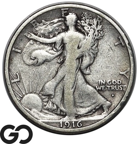 1916-S Walking Liberty Half Dollar, First Year Issue, Choice FINE++ Tougher Date