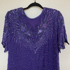 Royal Feelings Women's Purple Beaded Sequin Silk/Poly Chiffon Sheath 3X