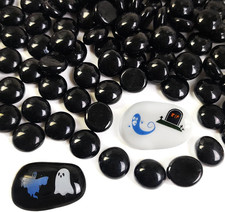 5 LB Black Glass Gems Pebbles with 2 Pcs Large Flat Marbles