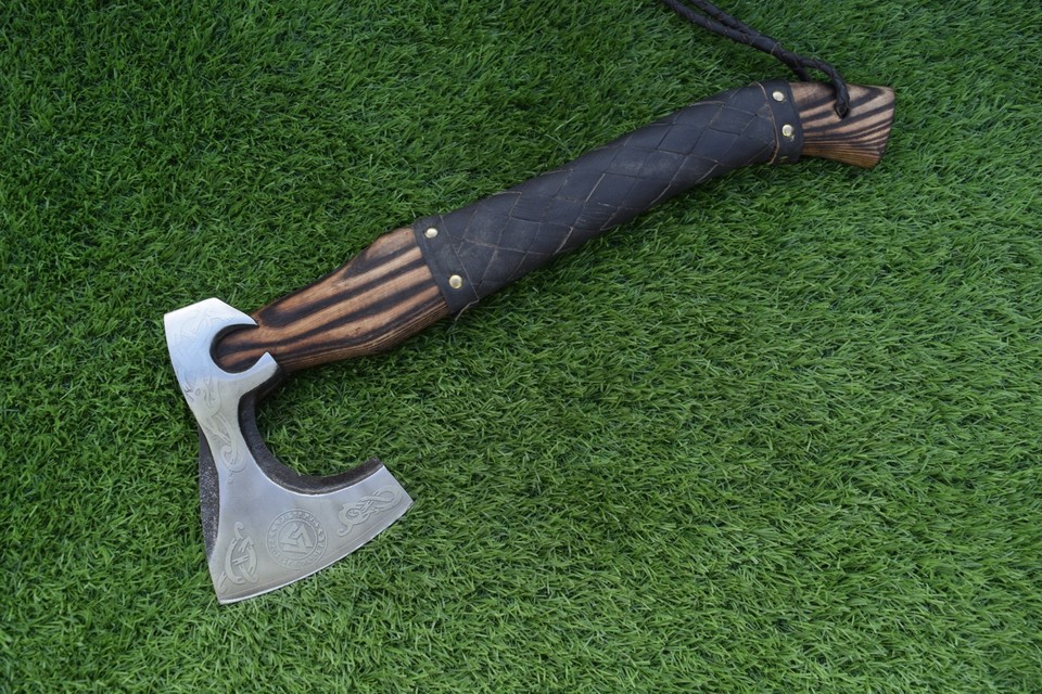 HAND FORGED Carbon Steel HEAD Viking Tomahawk Axe, Throwing Axe, Sheath ...