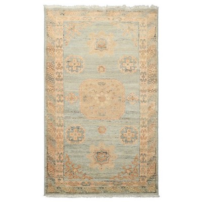 LoomBloom 3x5 Hand Knotted Wool Mint Afghan Oushak Transitional Rug