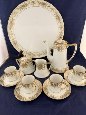 Vntg 175 NORITAKE #16034 DEMITASSE / EXPRESSO SET (Svc for 4) 24K Wide Gold Trim