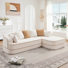 106" Teddy Fabric L-Shaped Sofa w/ Chaise, Fluffy Comfy Couch, White