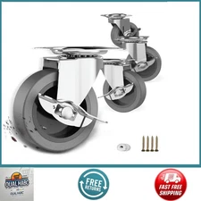 3" Caster Wheels Set of 4 Swivel Plate w/ Brake Heavy Duty Rubber for Cart