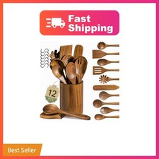 Fyctio Natural Acacia Wooden Utensil Set, 12 Pcs