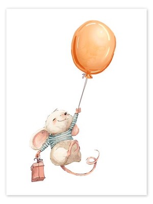 Poster Mäuschen mit Ballon - Eve Farb