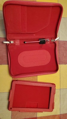 Genuine Leather Red Roocase Cover & Touchpen Kindle Fire 7 inch tablet