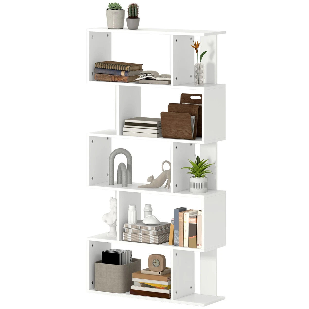 Libreria Bianco Lucido 66x30x97,8 Cm – 6 Scomparti, Mobile Versatile Per Soggiorno O Camera, Facile Da Montare - 4