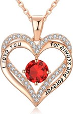Forever Love Heart Necklaces for Women,Birthstone 925 Sterling Silver Necklace